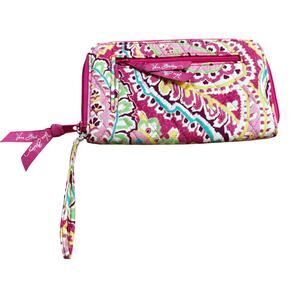 Pink Vera Bradley zip around wallet quilted paisley cotton fabric classic preppy